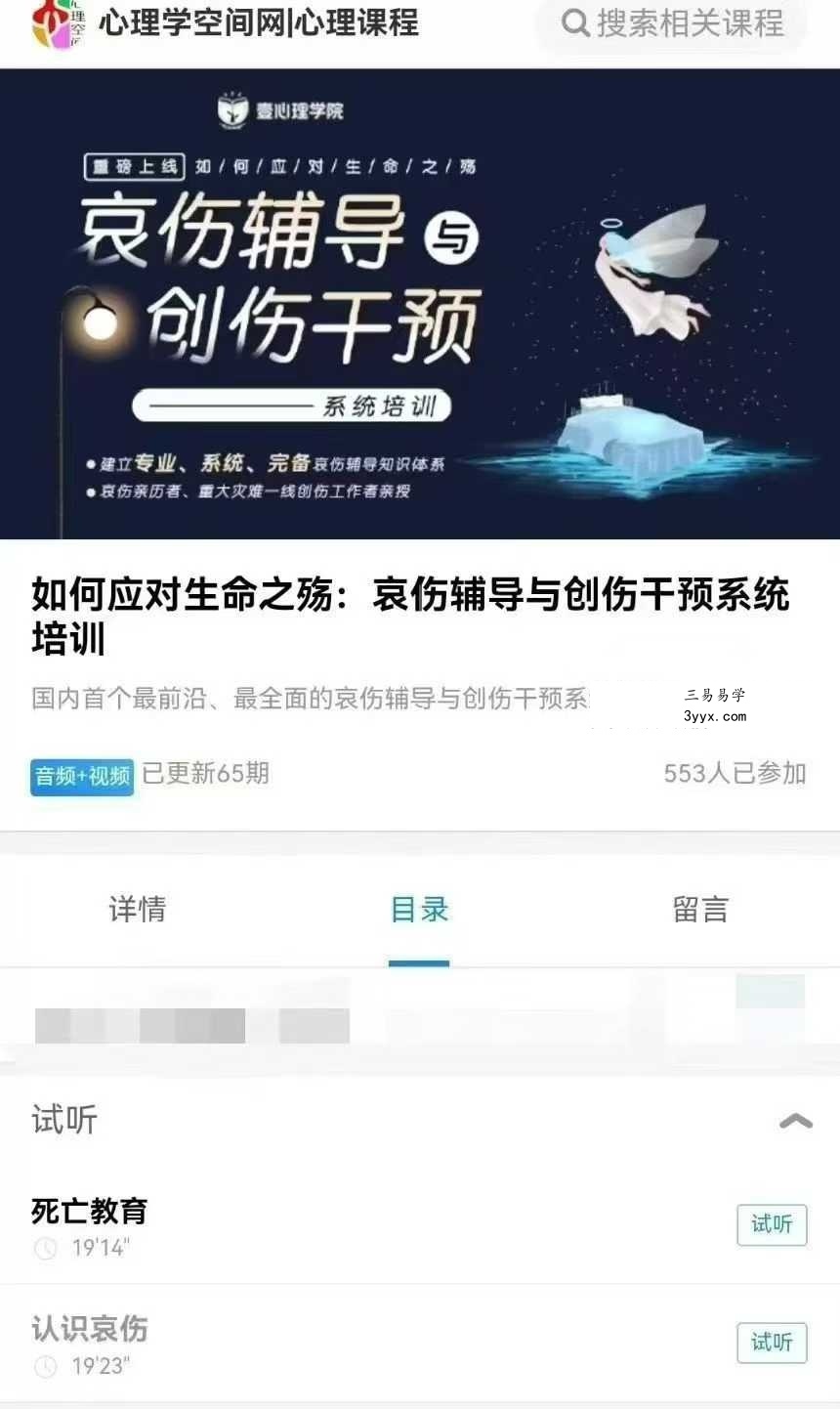 壹心理 刘新宪 如何应对生命之殇：哀伤辅导与创伤干预系统培训 视频合集 课程封面