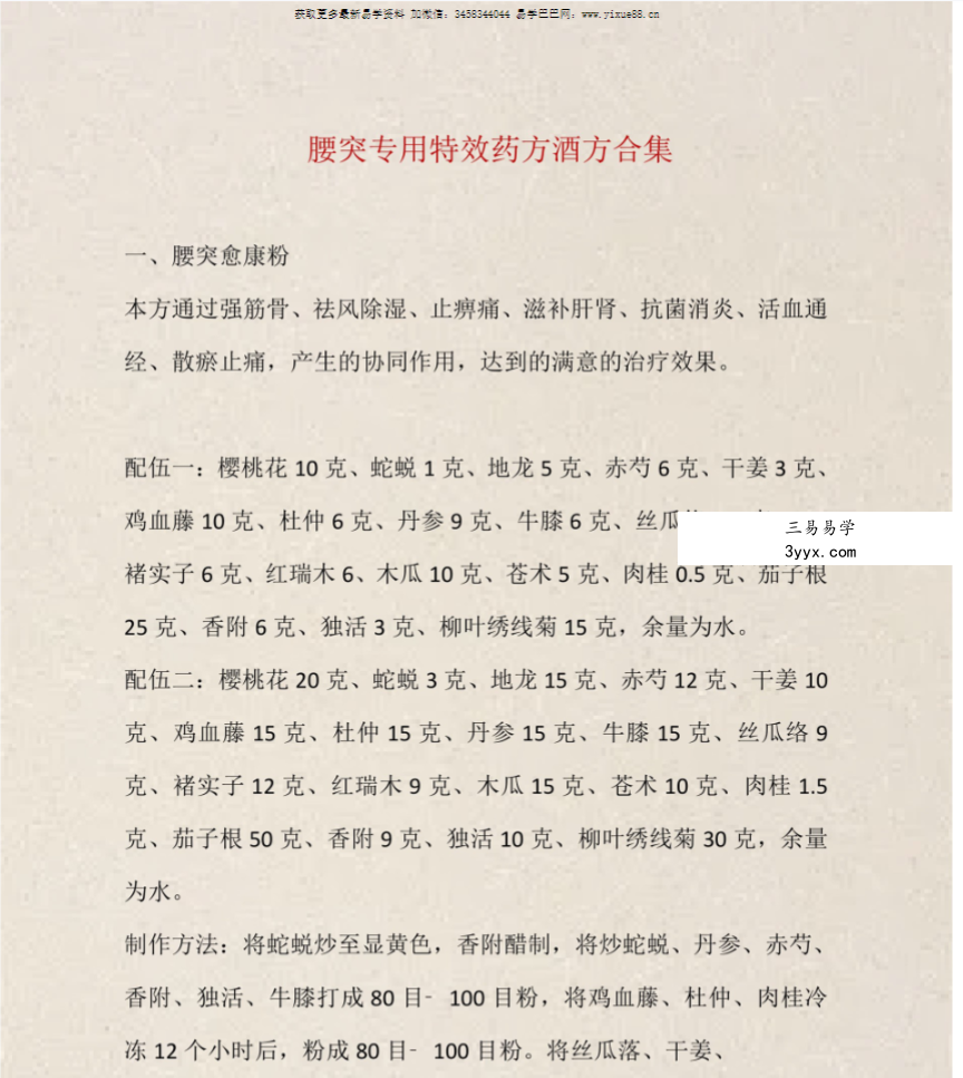 腰突专用特效药方酒方合集9页 课程封面