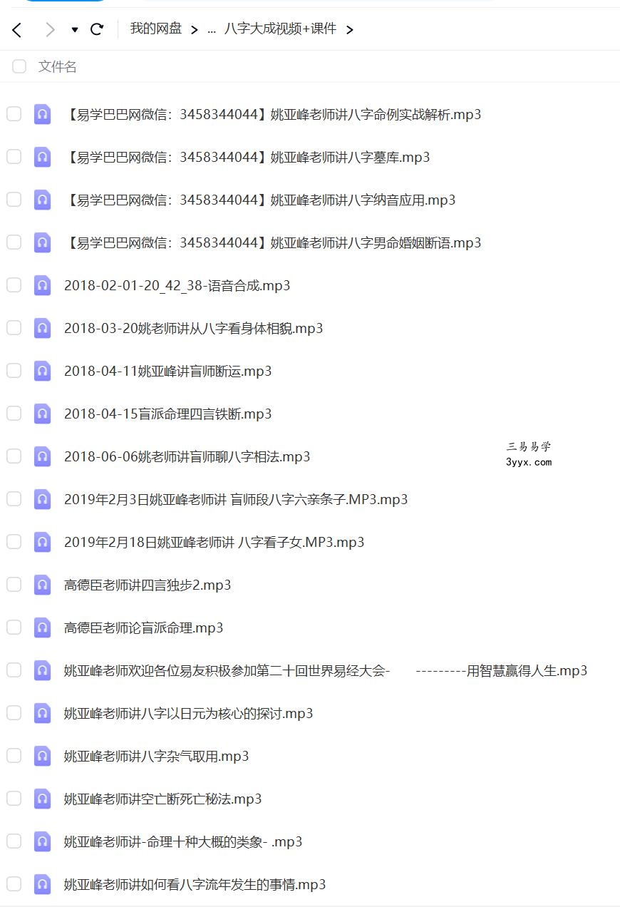 姚亚峰20182019八字大成培训课程录音 移动网盘下载 课程封面