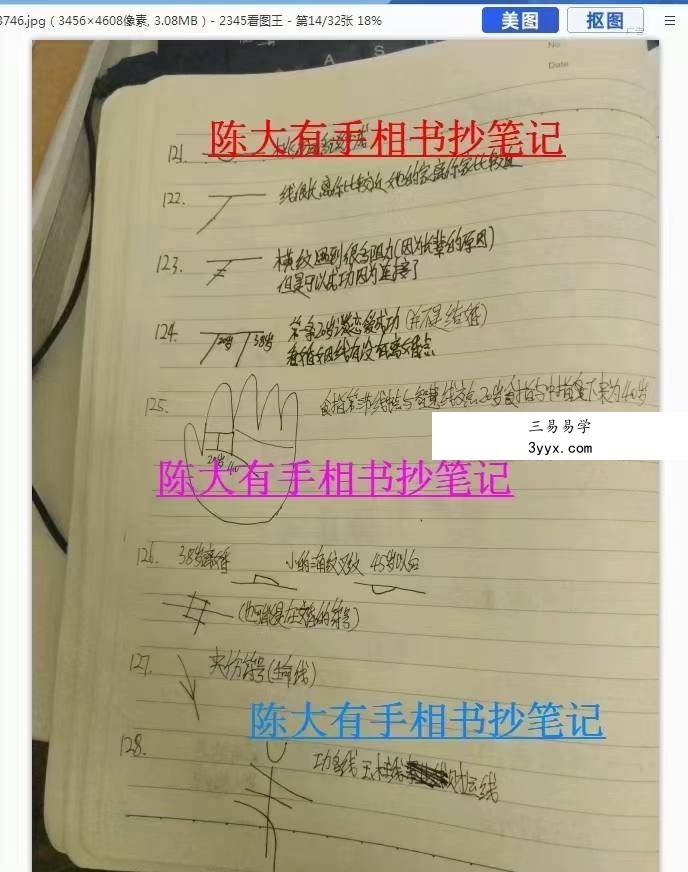 陈大有手相手抄笔记32页 资料图片