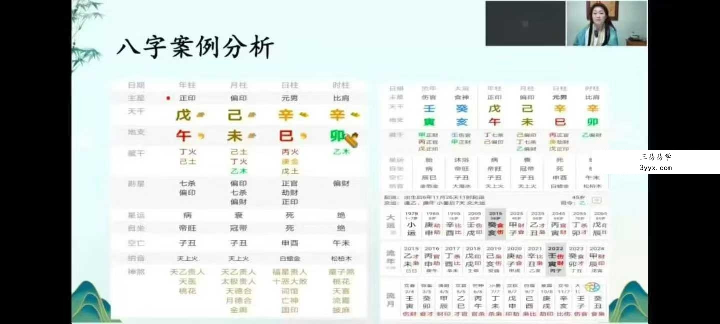 金莉《八字直播回放》20集课程（缺1集）实战命理视频全集 人物背景示意 - 金莉老师是当代知名易学与命理学者，自幼受传统文化熏陶，师从多位民间隐士与学院派大师，专攻八字命理、风水堪舆与易经哲学。她在近二十年的实战与教学中，形成了系统、严谨且通俗易懂的八字解析体系。金莉老师强调