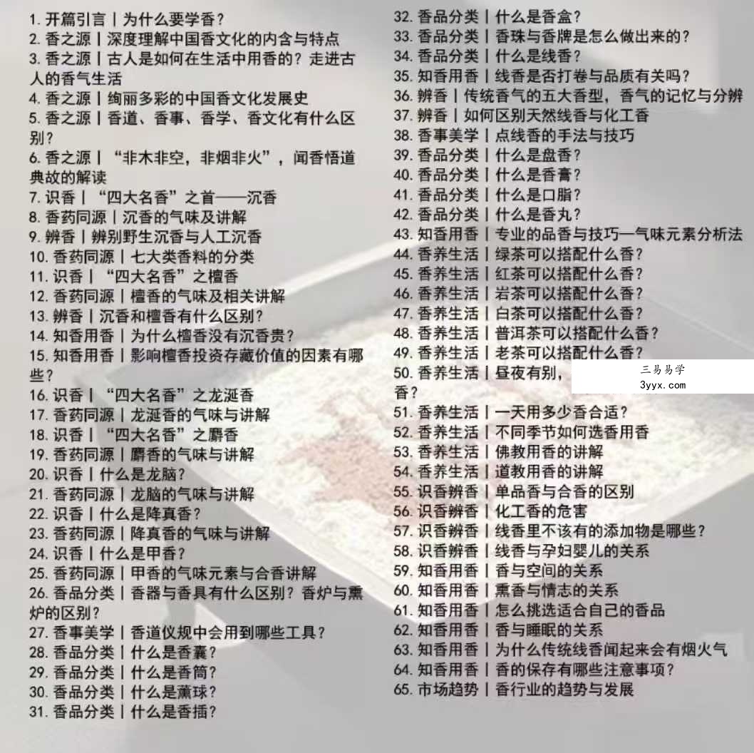 【三言香堂】黄珊珊-香道香学系统课(入门必学)66集 资料图片