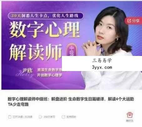 【生命数字】尹欣数字心理解读师初中高视频课程生命数字教程 资料图片