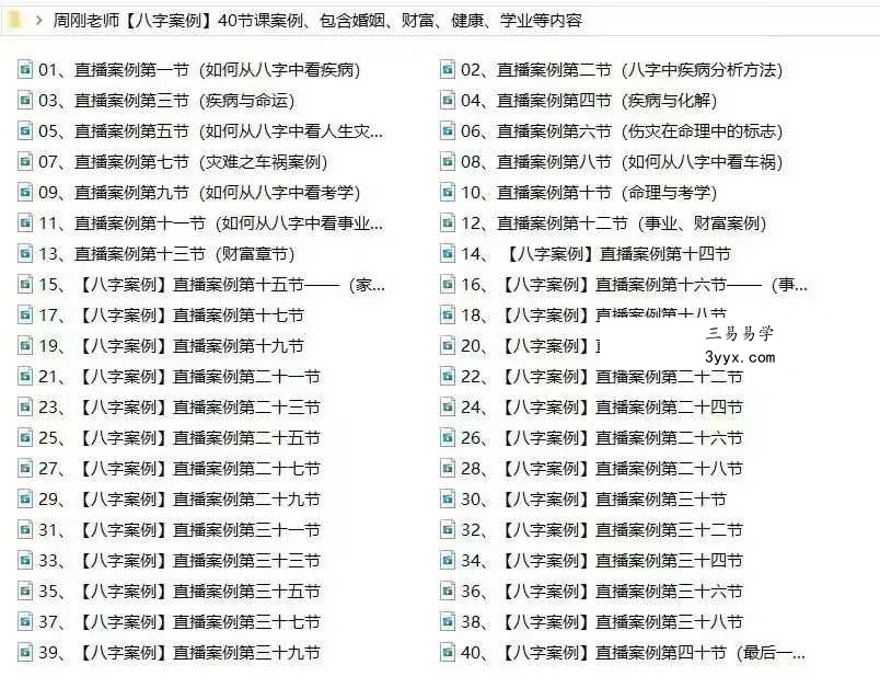 周刚 40节课案例 包含婚姻 财富 健康 学业等内容 资料图片