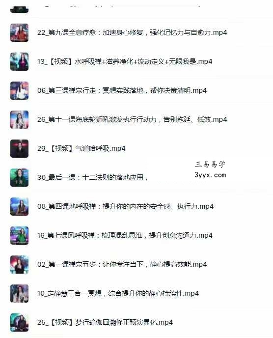 詹唐宁|21天呼吸觉禅冥想系统班30集 资料图片