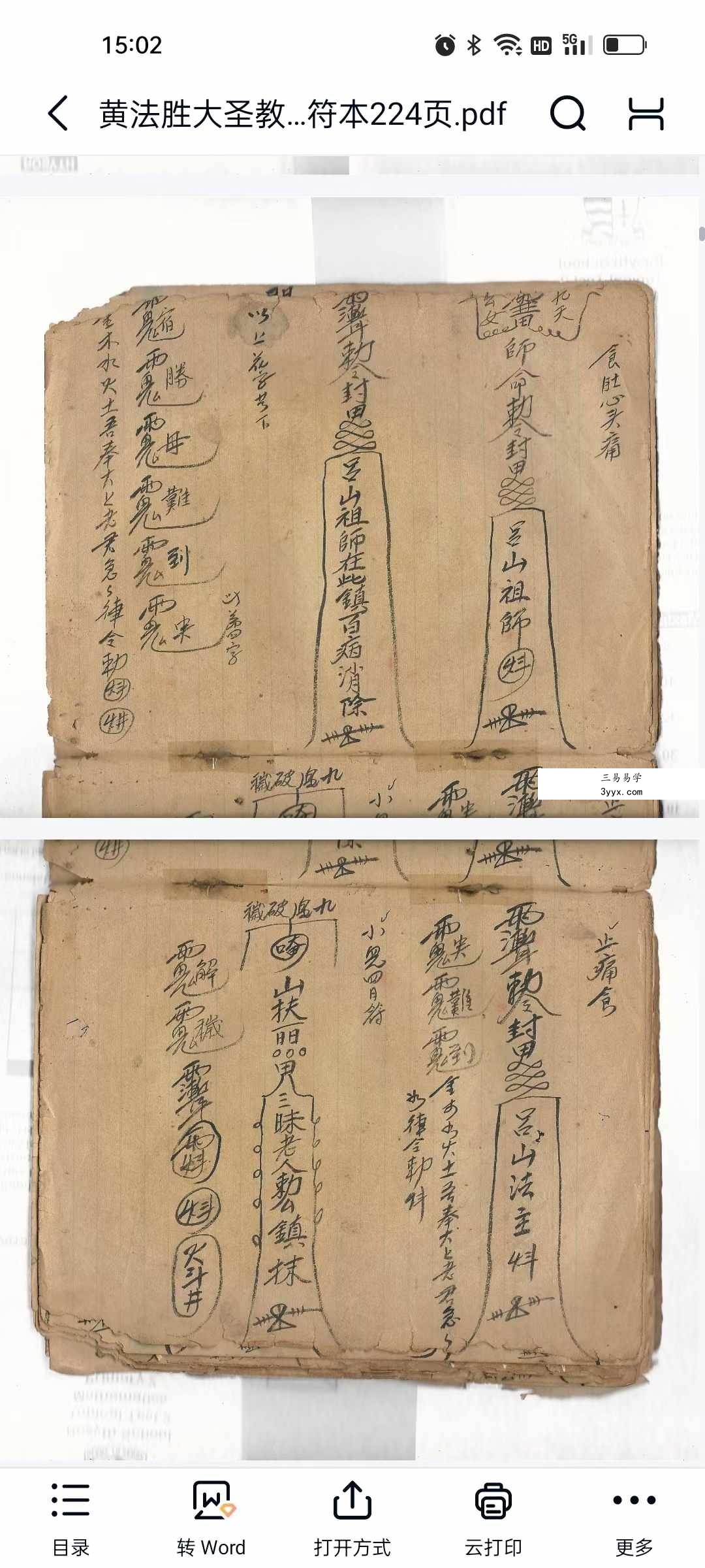 黄法胜大圣教秘传手写书符本224页 资料图片