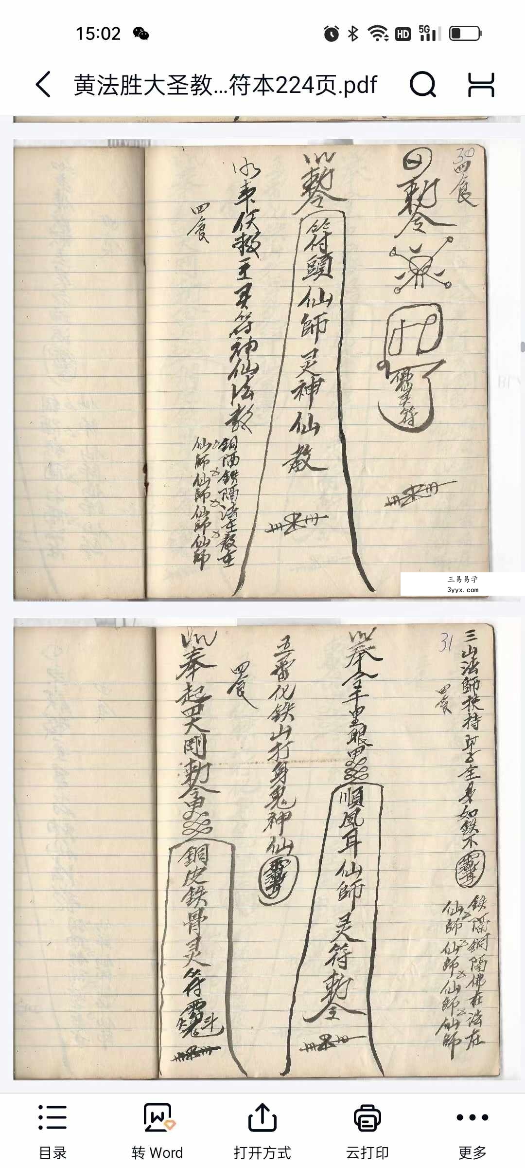 黄法胜大圣教秘传手写书符本224页 资料图片