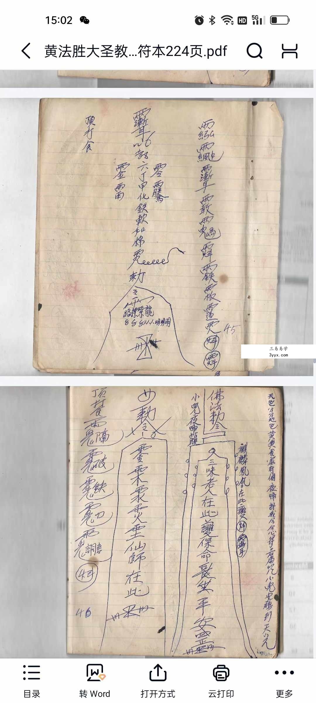 黄法胜大圣教秘传手写书符本224页 资料图片