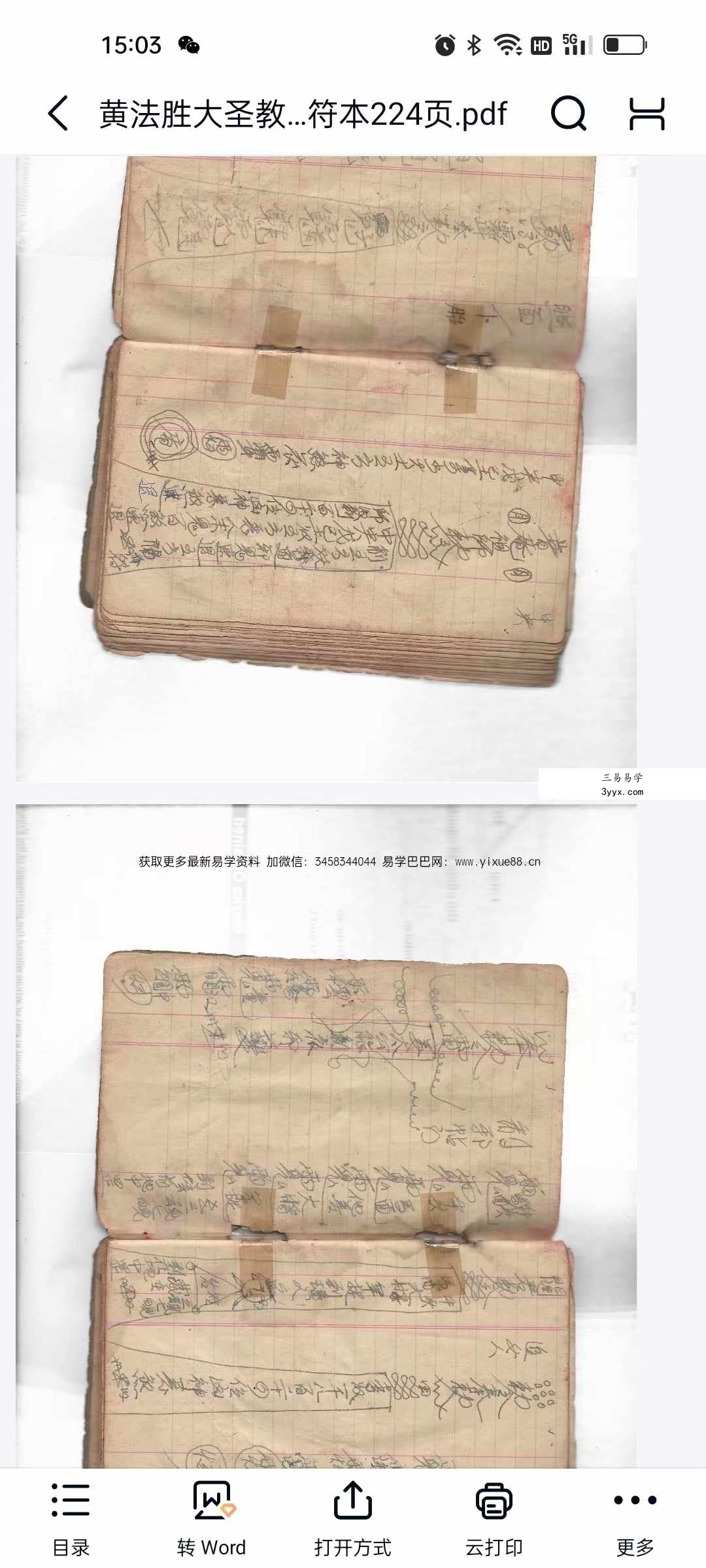 黄法胜大圣教秘传手写书符本224页 资料图片