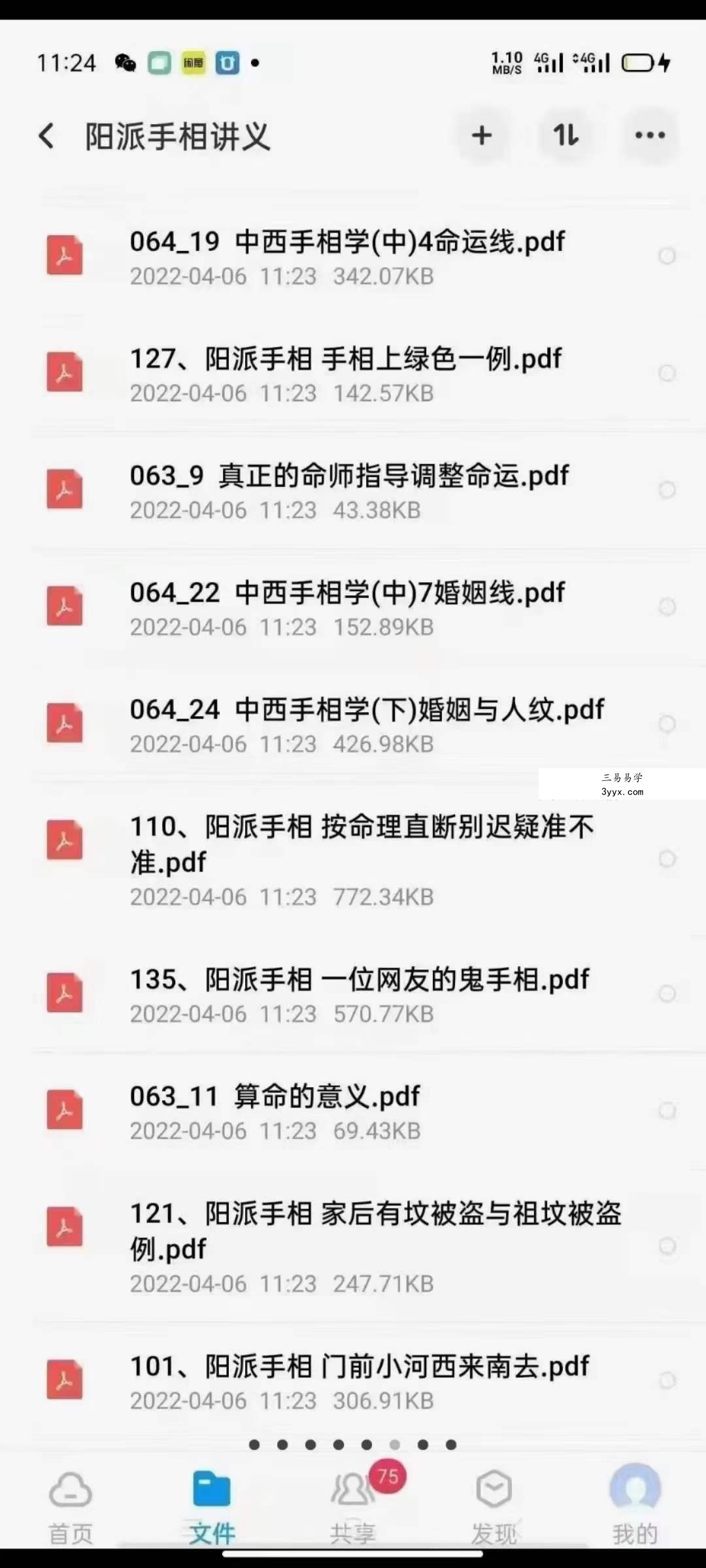 云南腾冲阳栳司《阳派手相讲义文档》79份 资料图片