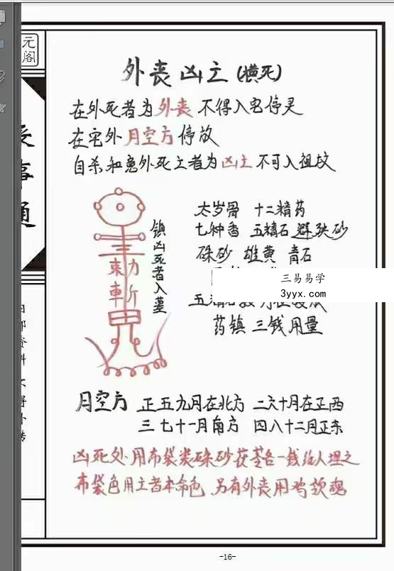 葬程丧仪 阴宅下葬时旺财法 生基造运法 下葬莹元黑书 彩色版 资料图片
