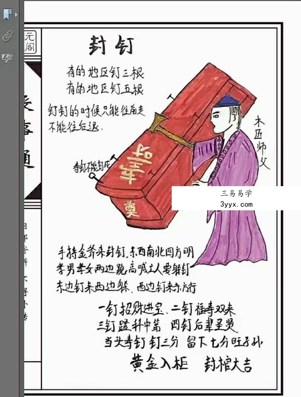 葬程丧仪 阴宅下葬时旺财法 生基造运法 下葬莹元黑书 彩色版 资料图片