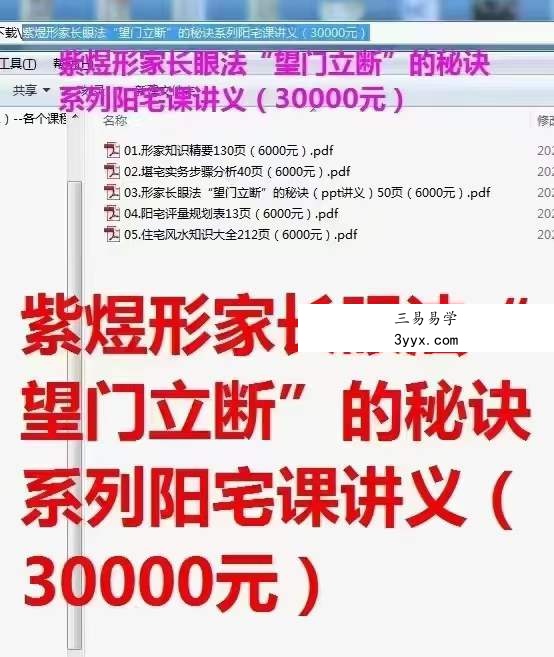 紫煜形家长眼法“望门立断”的秘诀系列阳宅课讲义（30000元） 资料图片