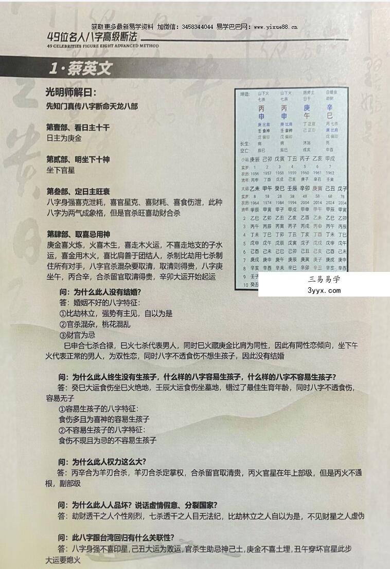夏光明书籍《49位名人八字案例-八字高级断法》108页 资料图片