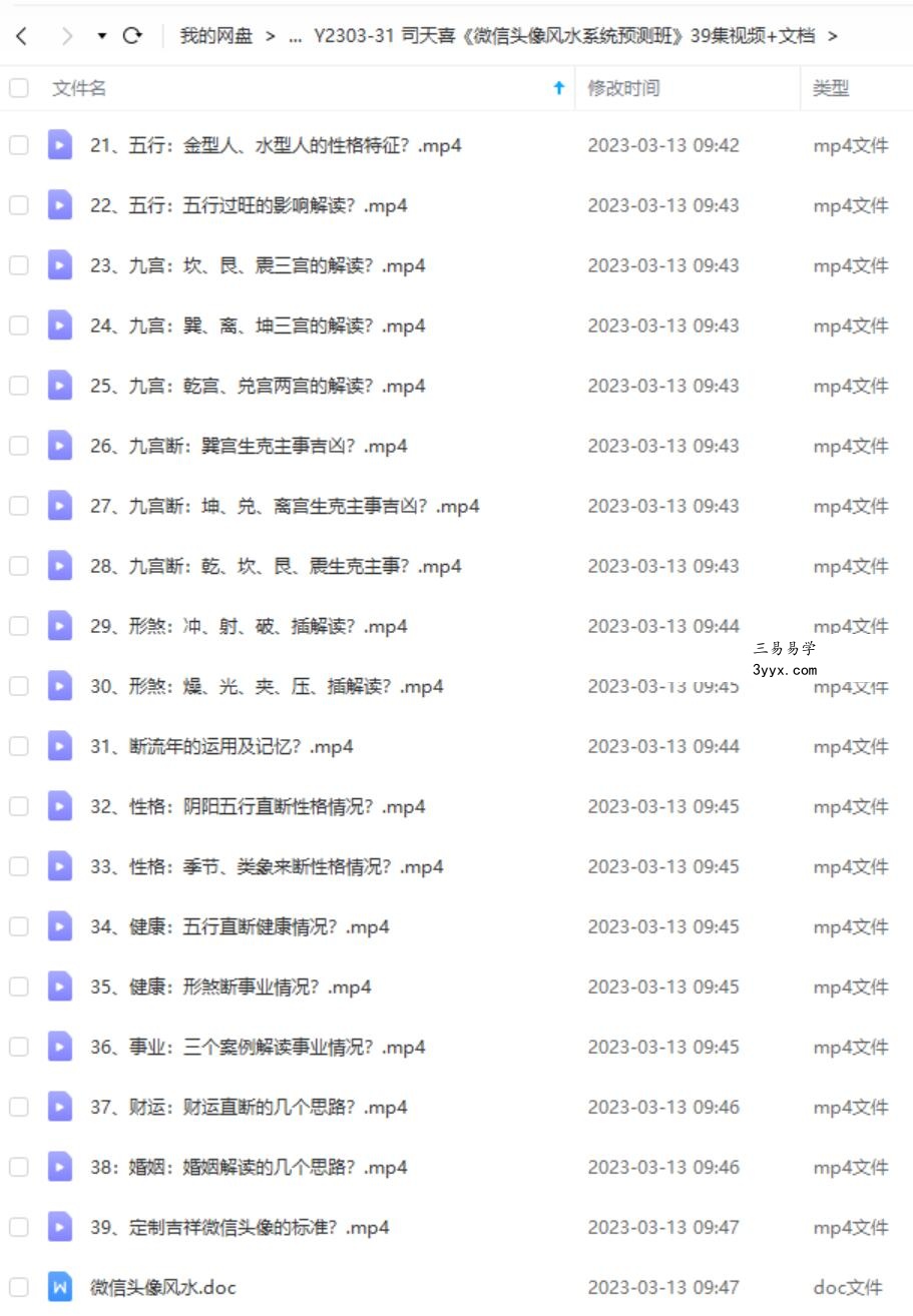 司天喜《微信头像风水系统预测班》39集视频+文档 资料图片