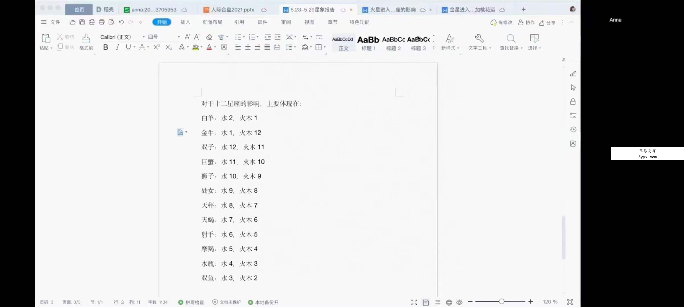 2022年最新Anna安娜老师 古典占星合盘课程 资料图片