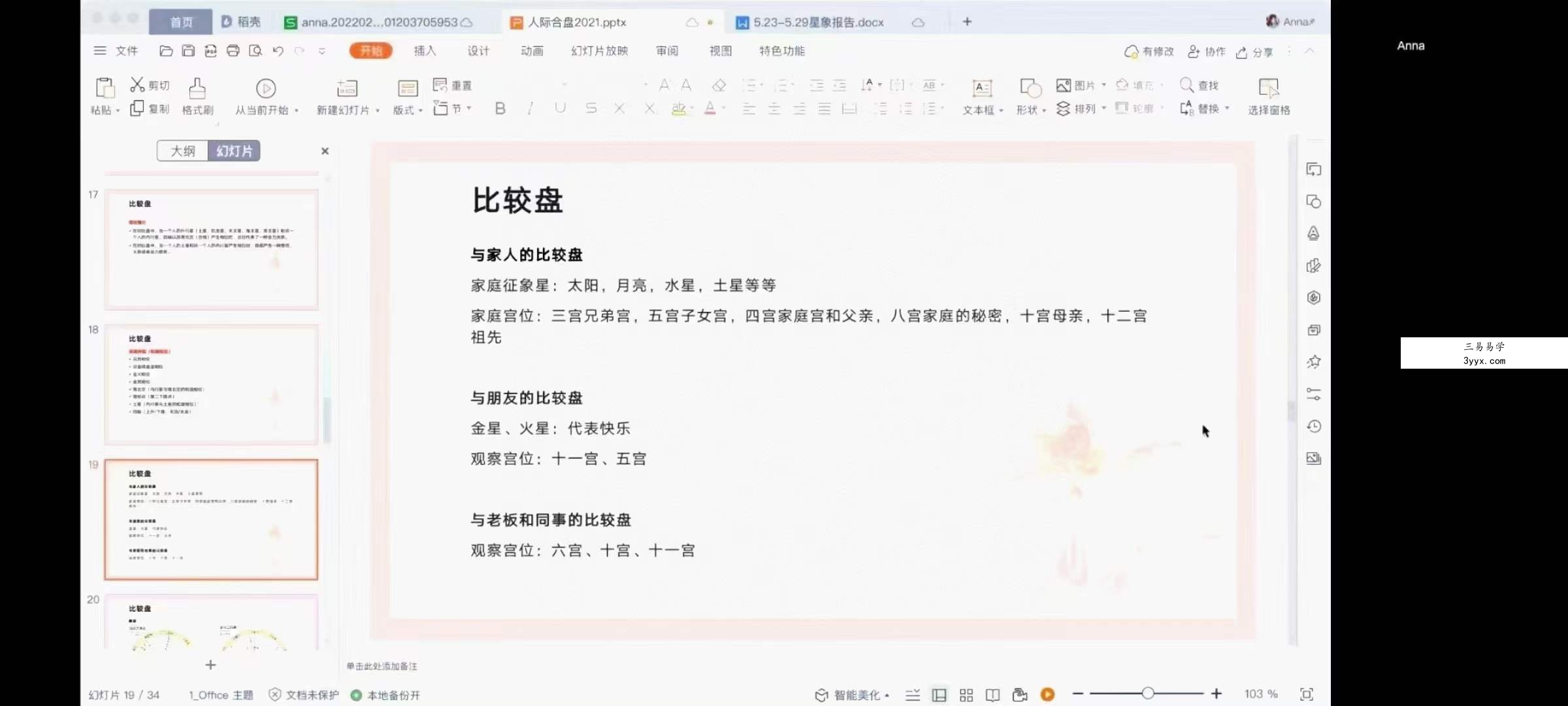 2022年最新Anna安娜老师 古典占星合盘课程 资料图片