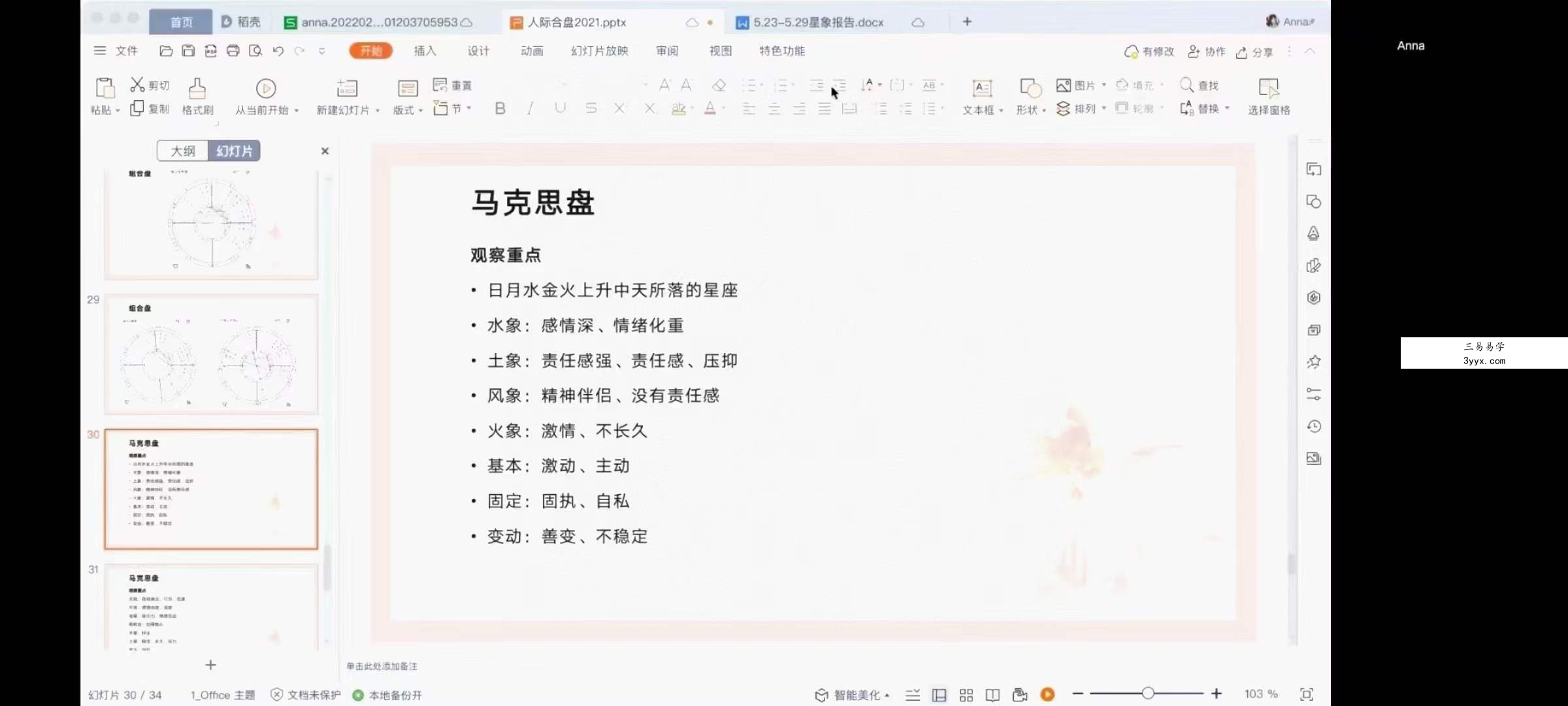 2022年最新Anna安娜老师 古典占星合盘课程 资料图片