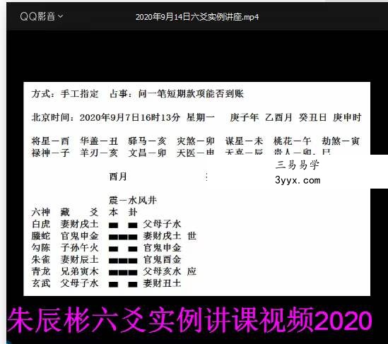 朱辰彬2020年六爻实例讲课视频10集17小时 资料图片