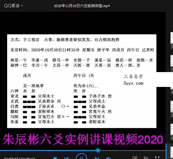 朱辰彬2020年六爻实例讲课视频10集17小时 资料图片