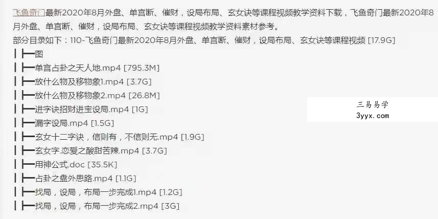 飞鱼奇门2020年八月最盘外盘 百度网盘下载 资料图片